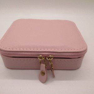 PINK FAUX LEATHER SMALL JEWELRY BOX WITH ANTI-TARNISH LINING